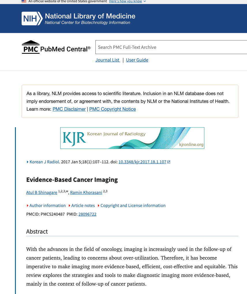 Evidence-Based Cancer Imaging
